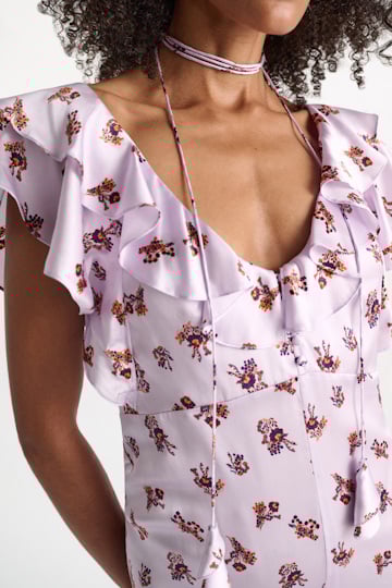 Dorothee Schumacher Midi-Kleid aus bedrucktem Seidensatin little daydream lilac