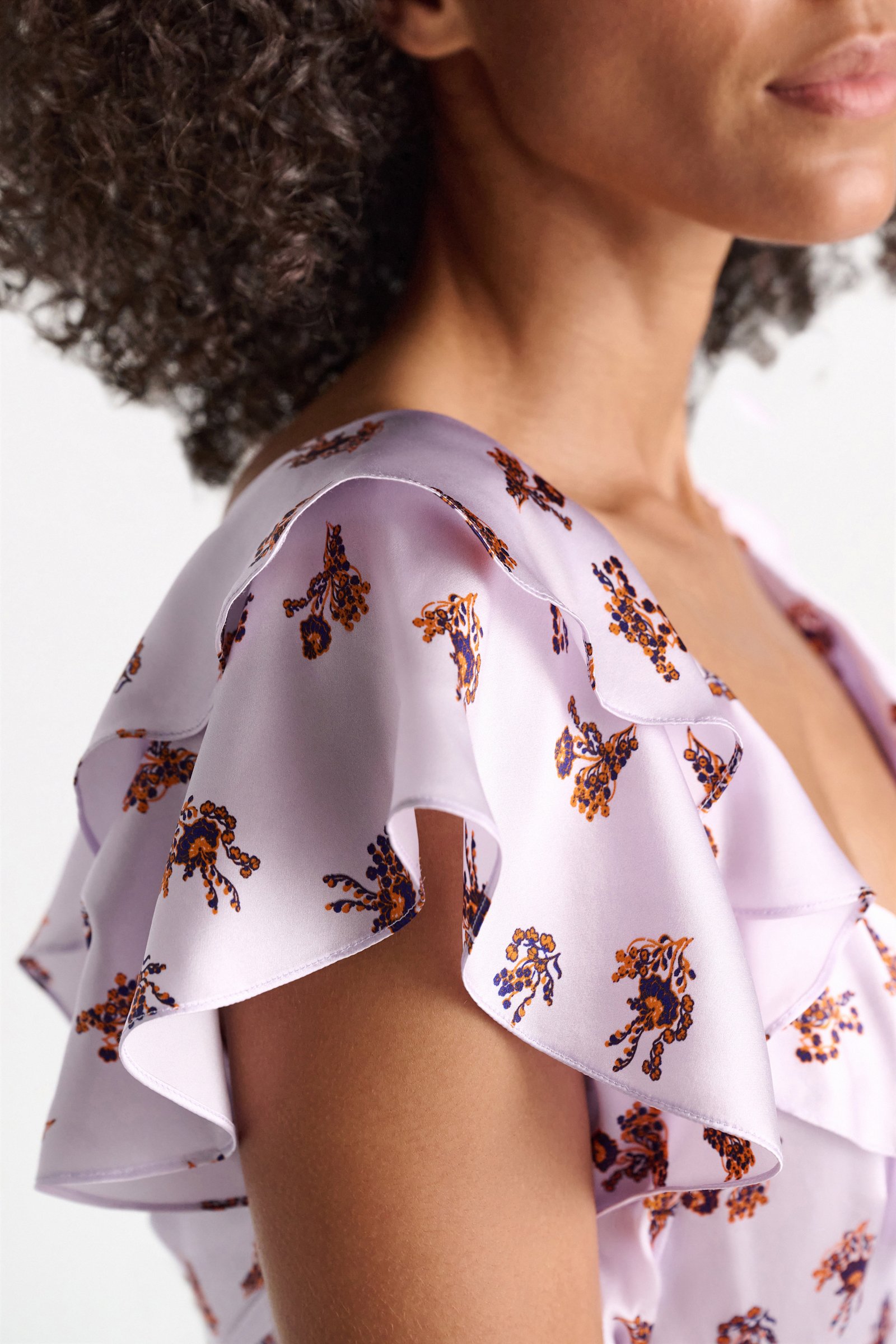 Dorothee Schumacher Sleeveless midi-dress in printed silk satin little daydream lilac