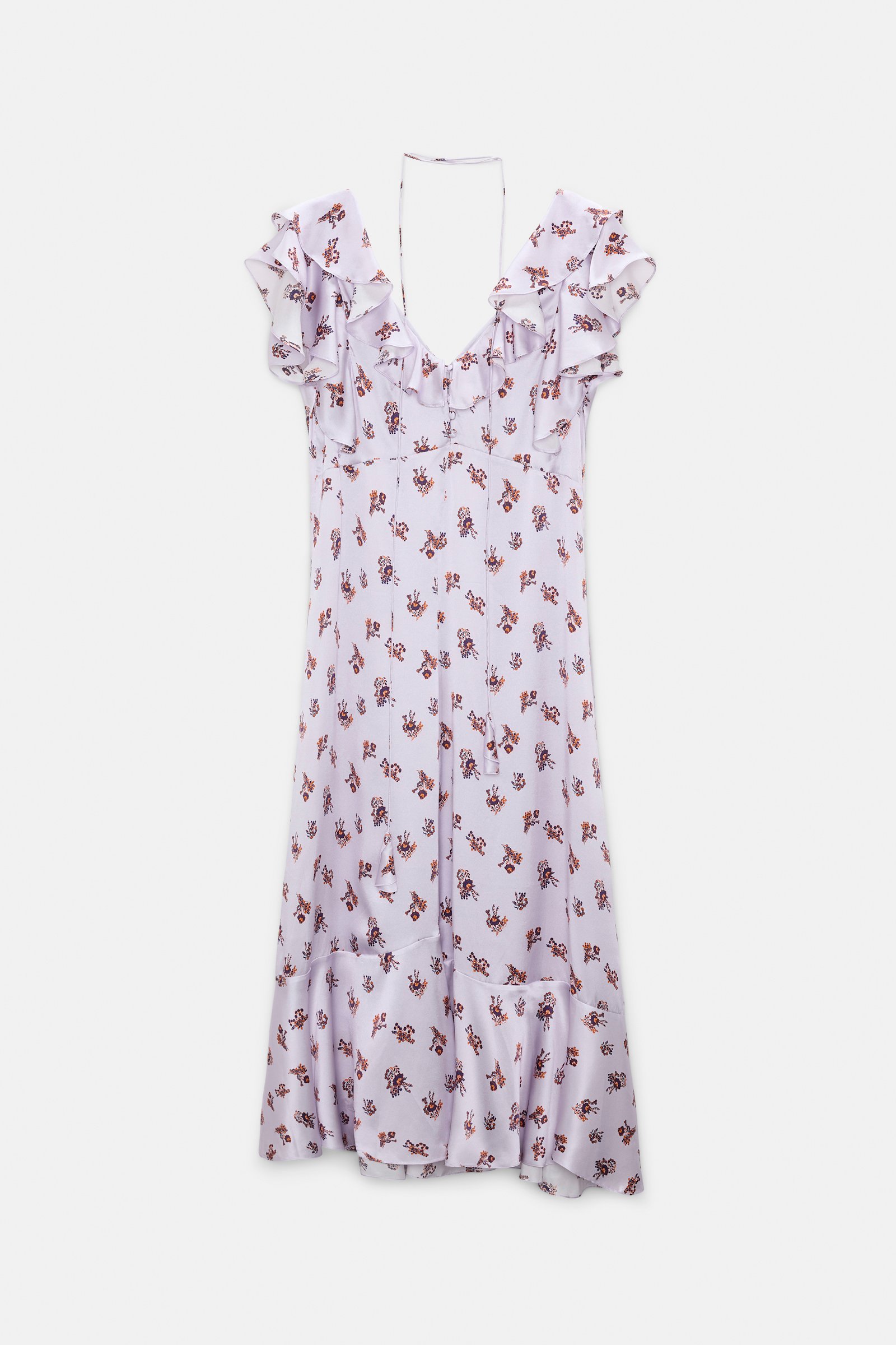 Dorothee Schumacher Sleeveless midi-dress in printed silk satin little daydream lilac