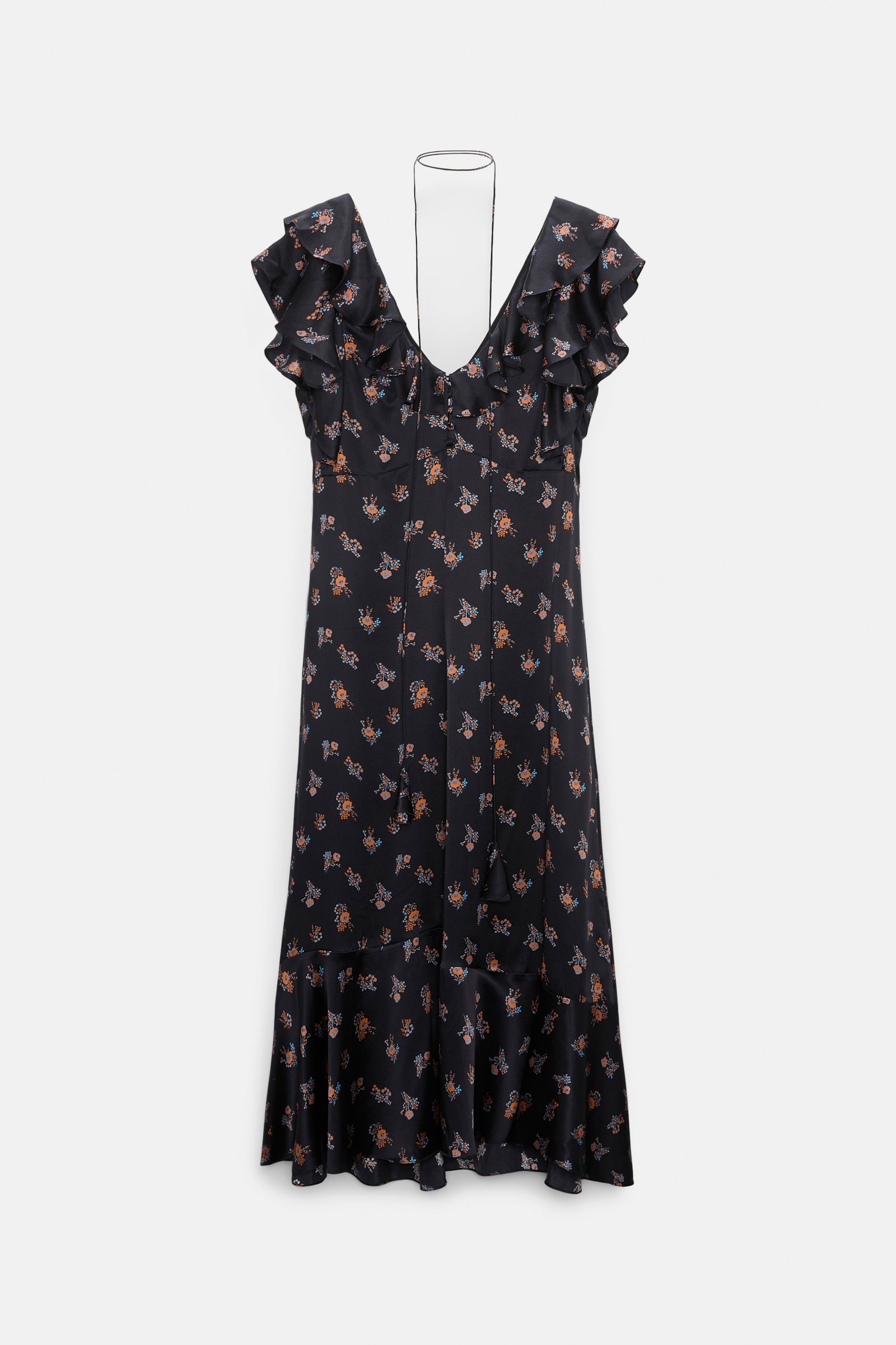 Dorothee Schumacher Sleeveless midi-dress in printed silk satin Little Daydream navy orange