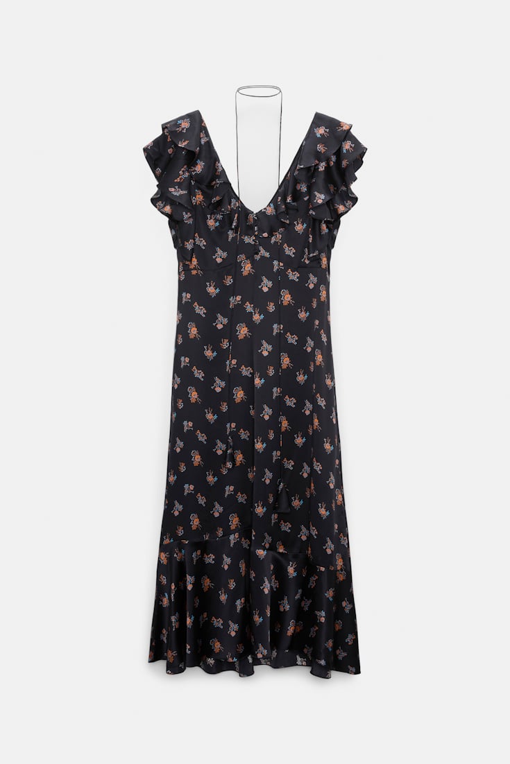 Dorothee Schumacher Sleeveless midi-dress in printed silk satin Little Daydream navy orange
