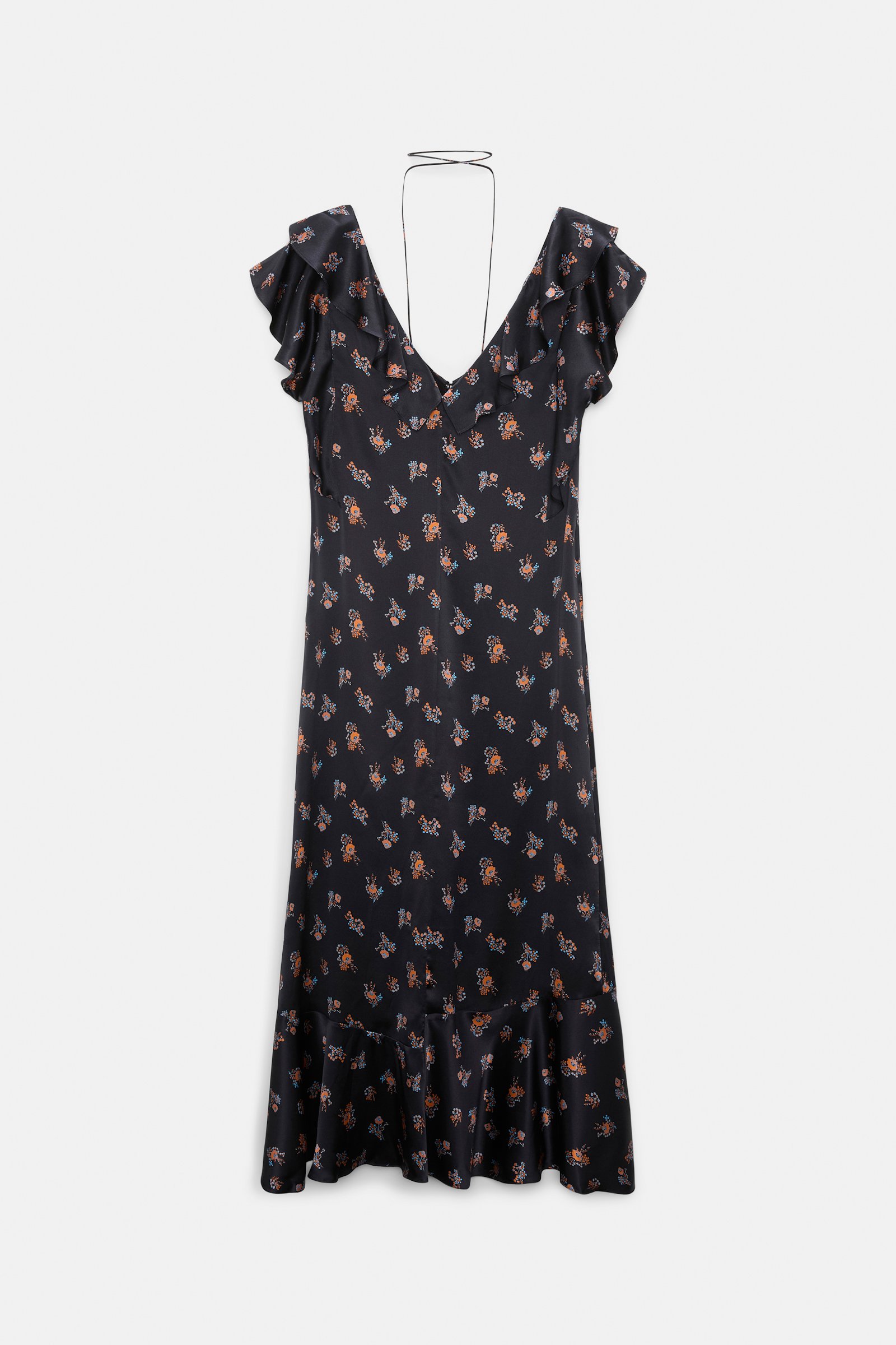 Dorothee Schumacher Sleeveless midi-dress in printed silk satin Little Daydream navy orange