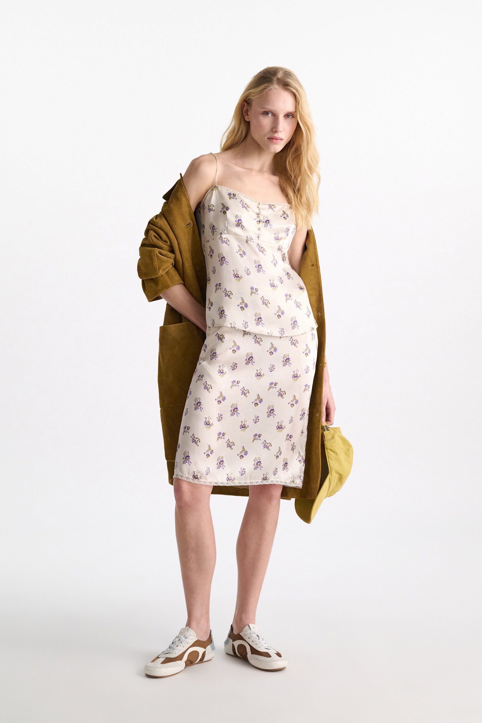 Dorothee Schumacher Lingerie-style camisole in printed silk satin little daydream yellow