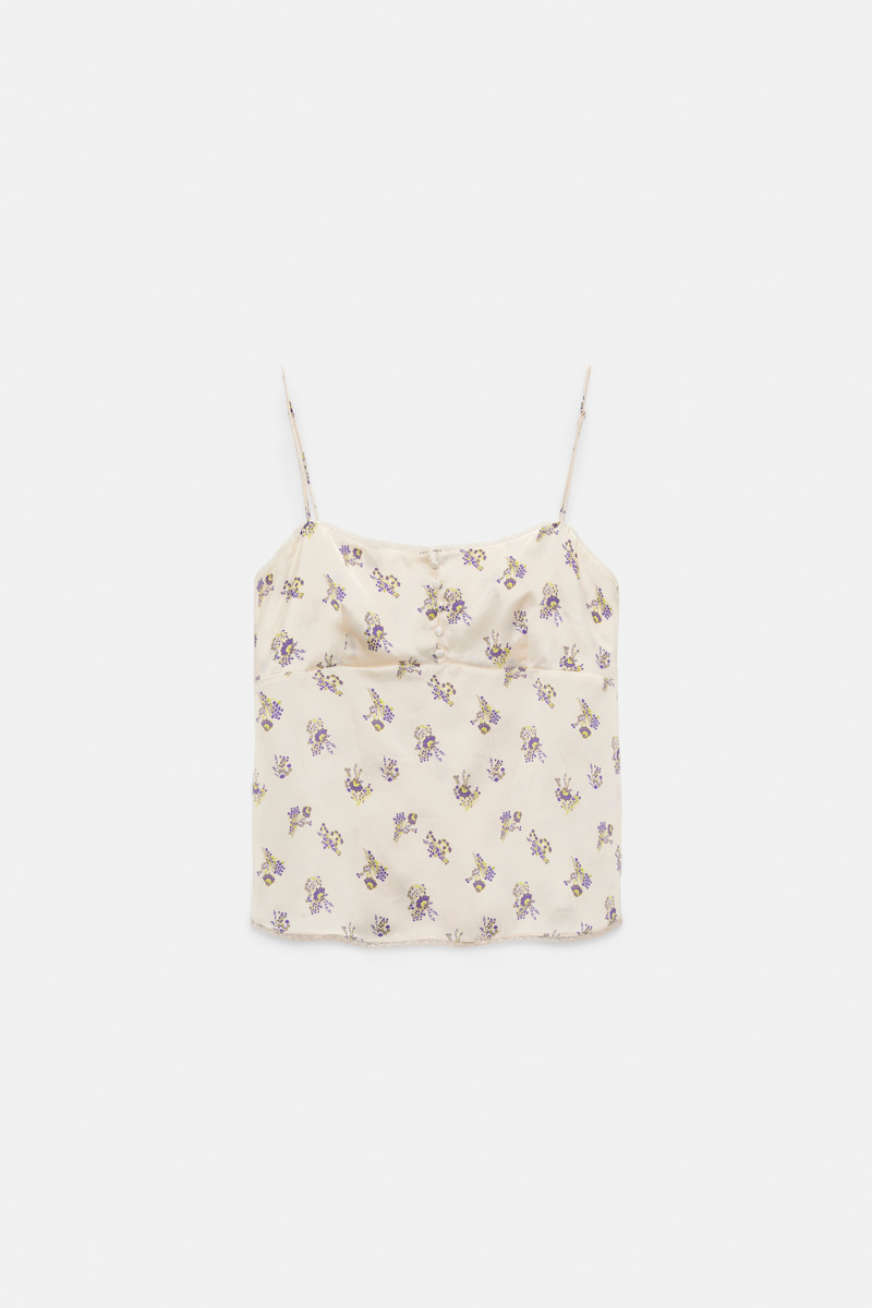 Dorothee Schumacher Women's Yellow Lingerie-Style Camisole In Printed Silk Satin Small