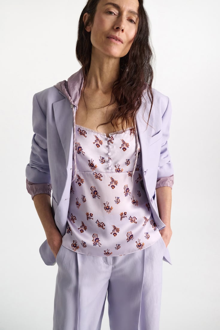 Dorothee Schumacher Lingerie-style camisole in printed silk satin little daydream lilac