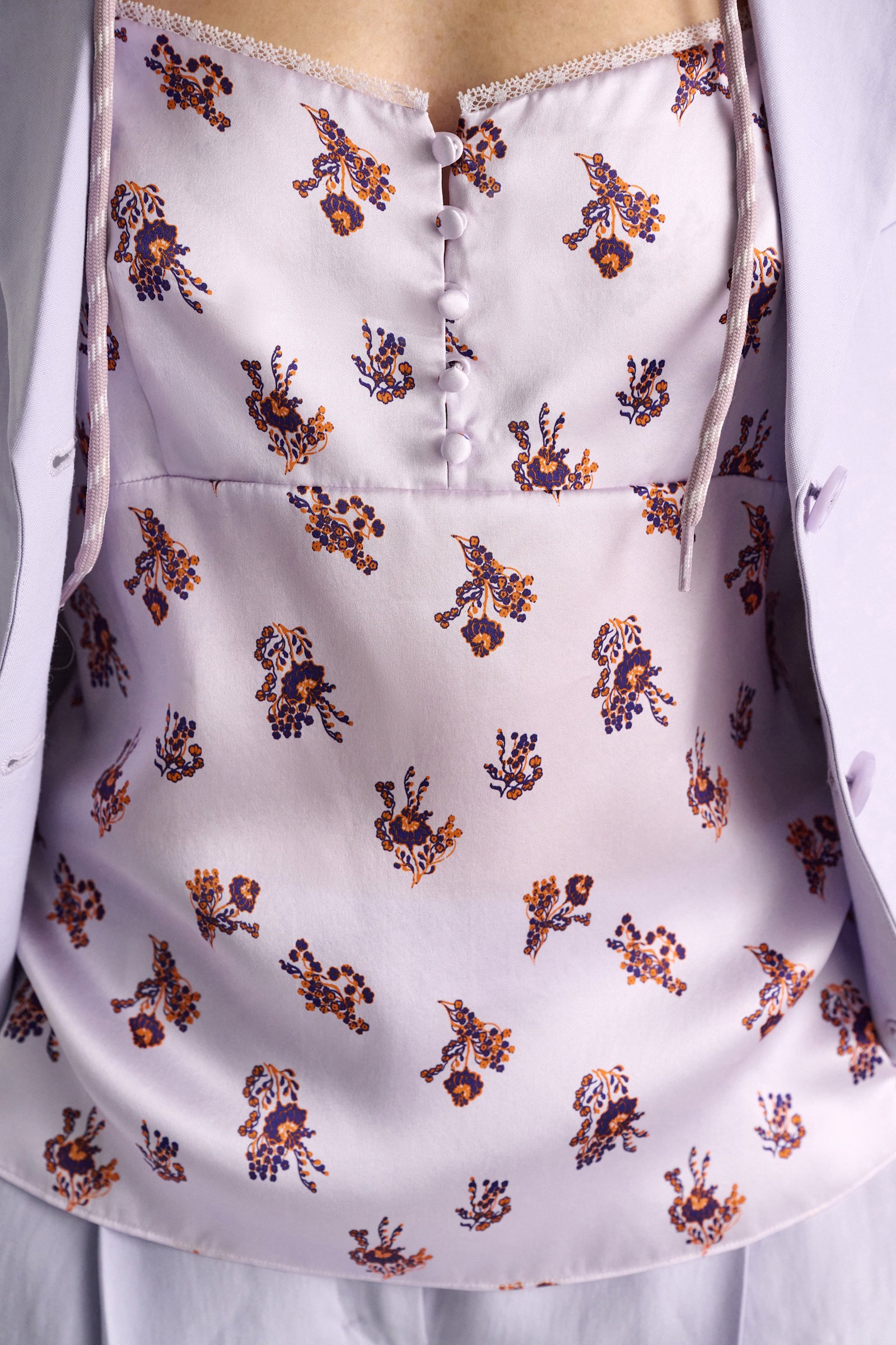 Dorothee Schumacher Lingerie-style camisole in printed silk satin little daydream lilac