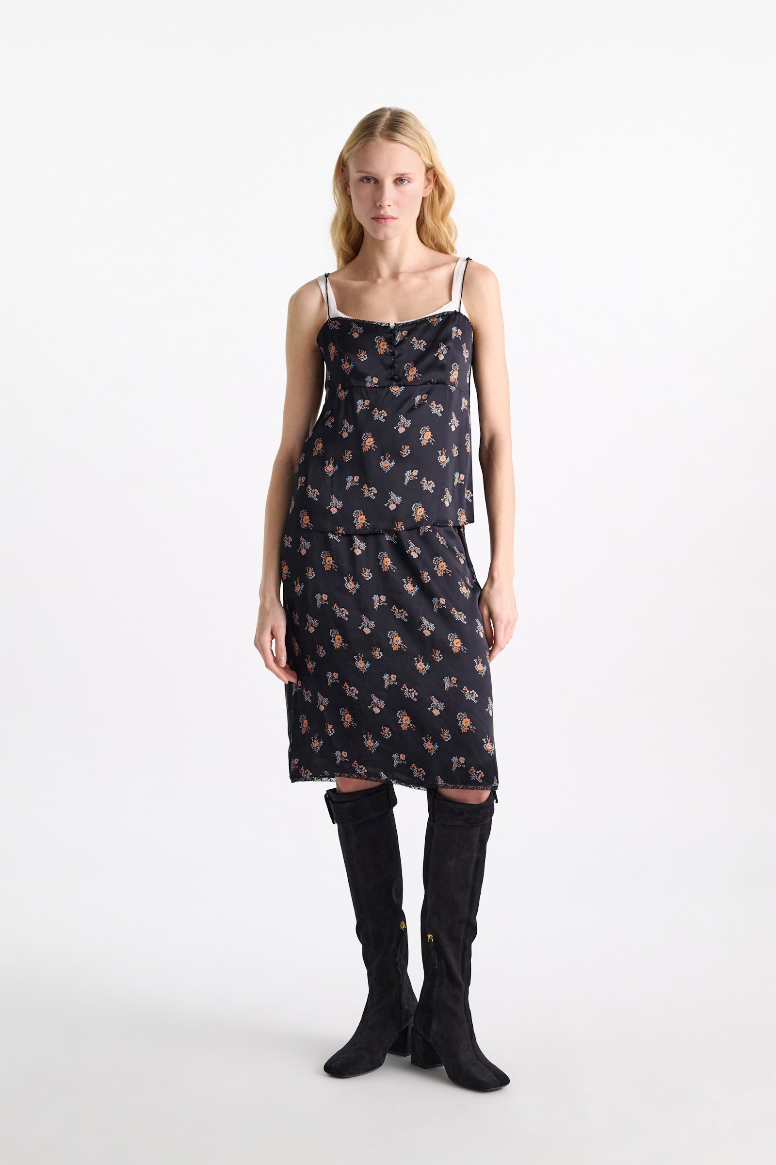 Dorothee Schumacher Lingerie-style camisole in printed silk satin Little Daydream navy orange