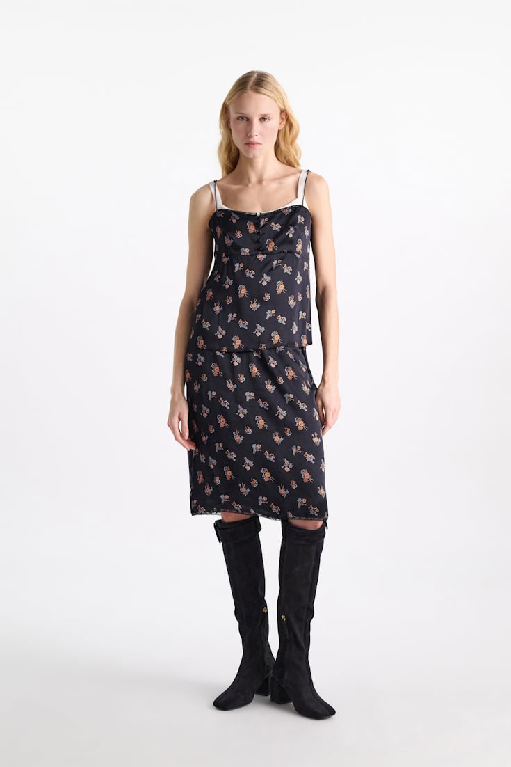 Dorothee Schumacher Lingerie-style camisole in printed silk satin Little Daydream navy orange