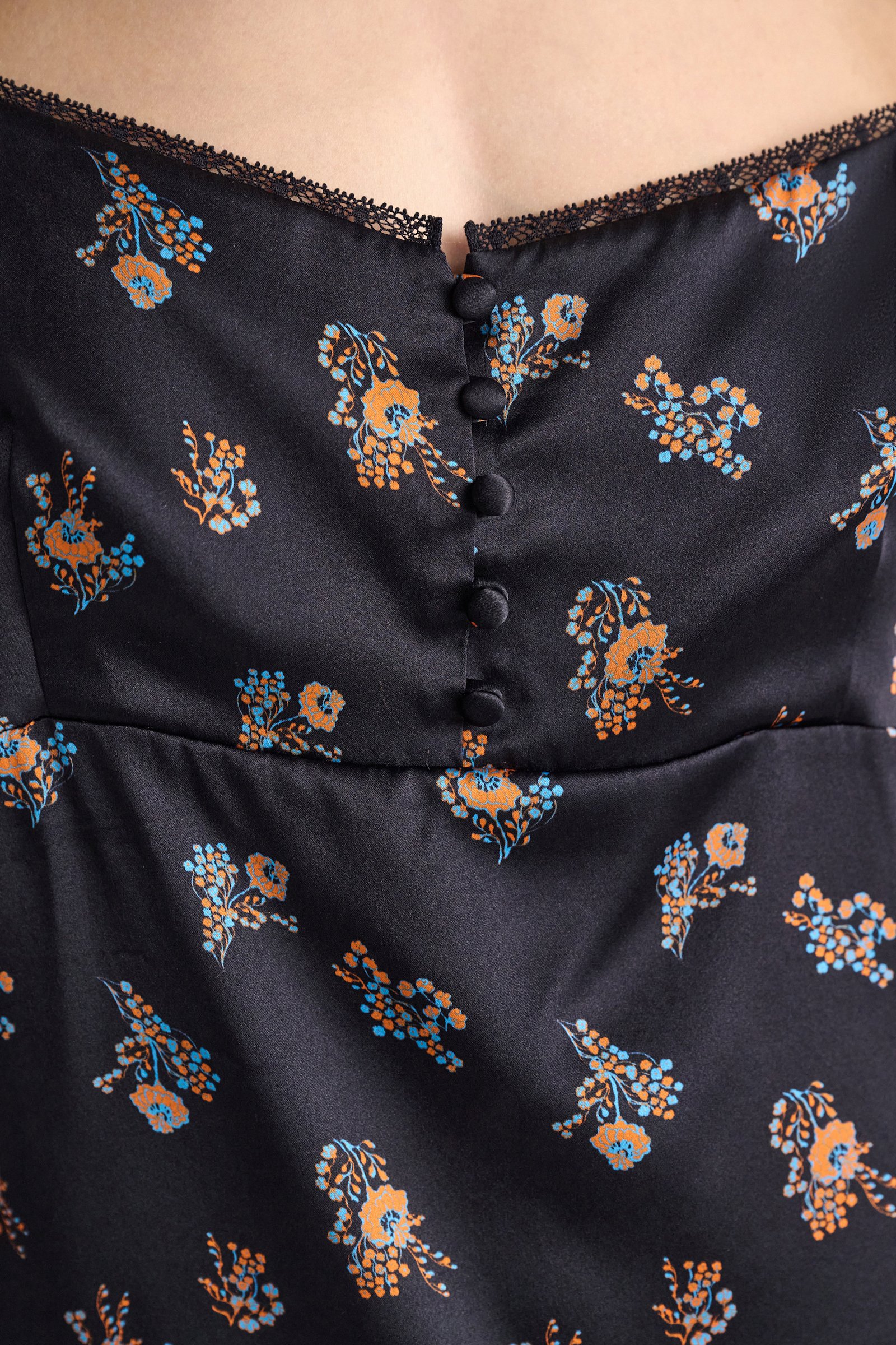 Dorothee Schumacher Lingerie-style camisole in printed silk satin Little Daydream navy orange