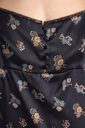 Dorothee Schumacher Lingerie-Top aus bedrucktem Seidensatin Little Daydream navy orange