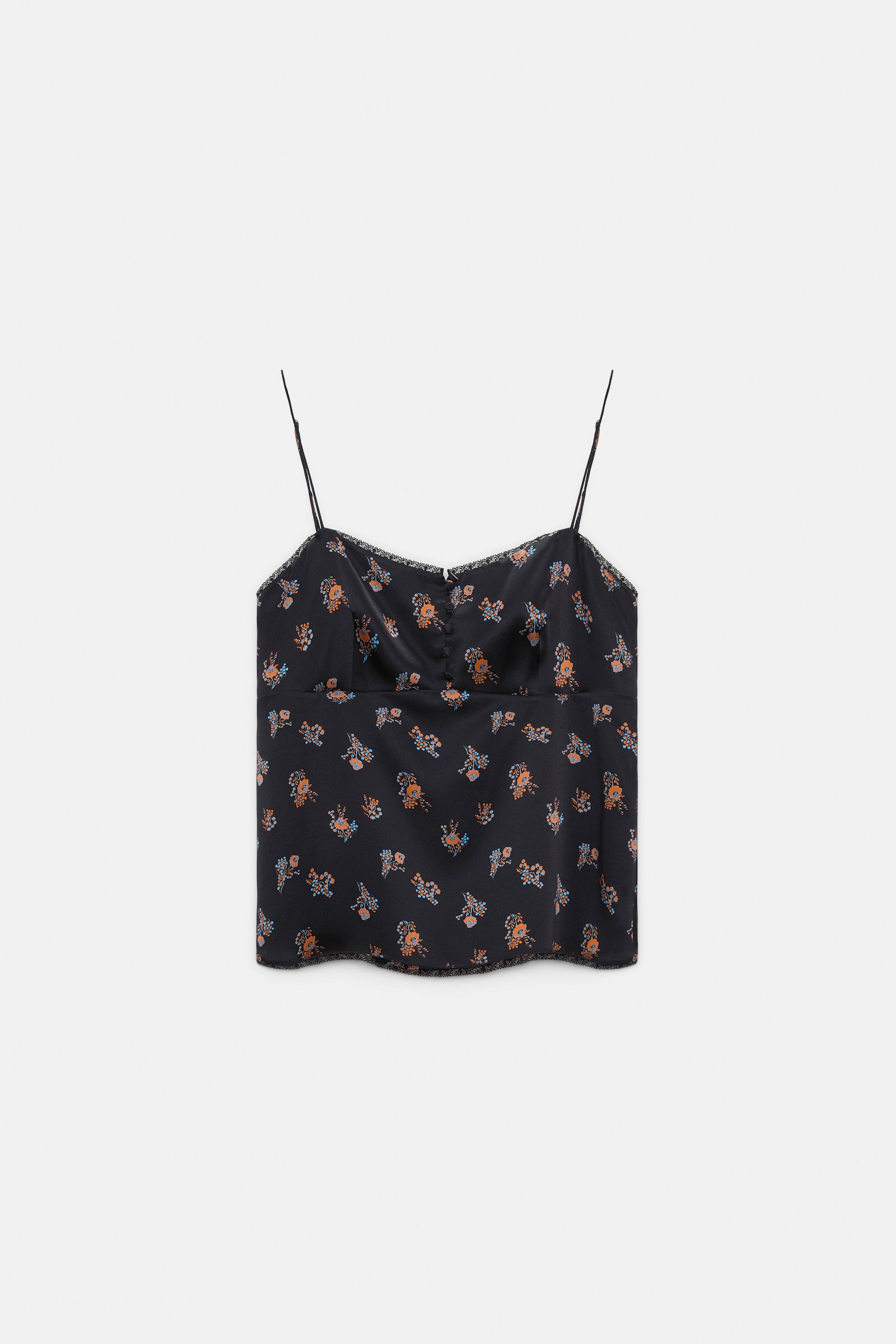 Dorothee Schumacher Lingerie-style camisole in printed silk satin Little Daydream navy orange