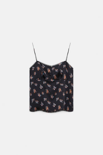 Dorothee Schumacher Lingerie-style camisole in printed silk satin Little Daydream navy orange
