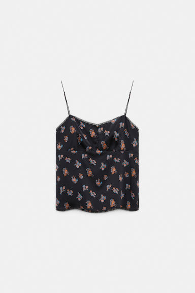 Dorothee Schumacher Lingerie-Top aus bedrucktem Seidensatin Little Daydream navy orange