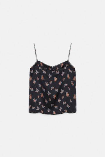 Dorothee Schumacher Lingerie-Top aus bedrucktem Seidensatin Little Daydream navy orange