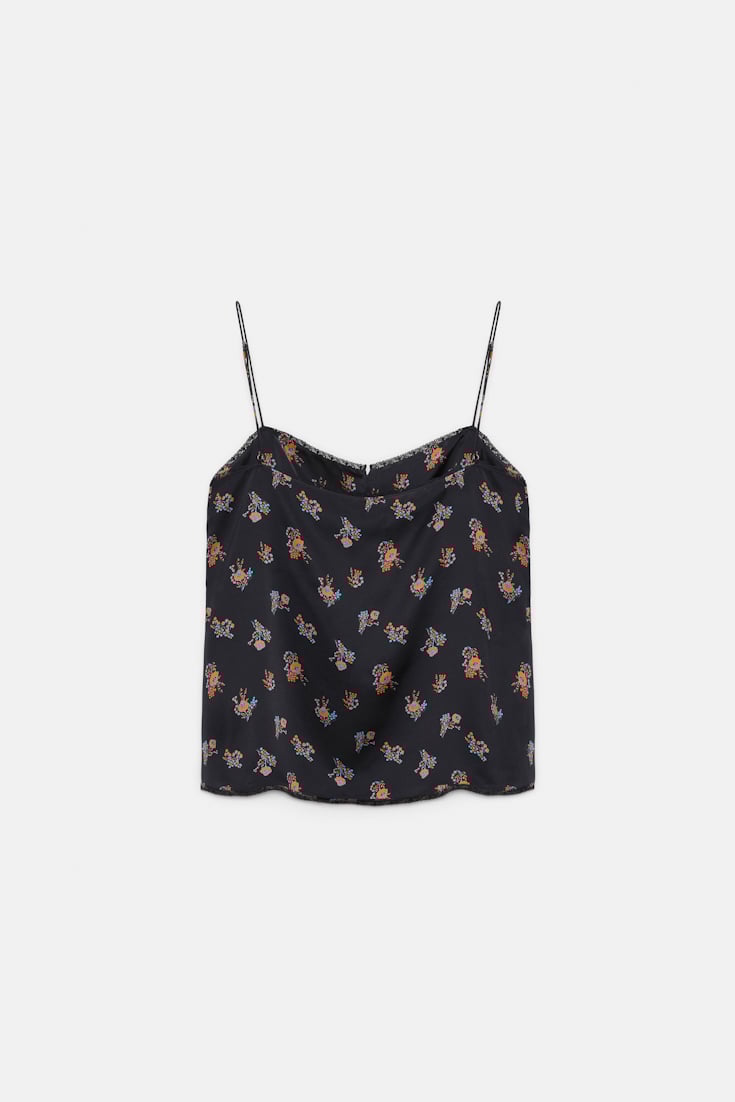Dorothee Schumacher Lingerie-style camisole in printed silk satin Little Daydream navy orange