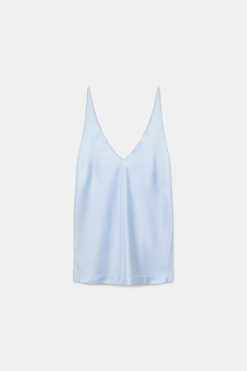 Dorothee Schumacher Women's Blue Silk-Satin Camisole With V-Neckline Xxs