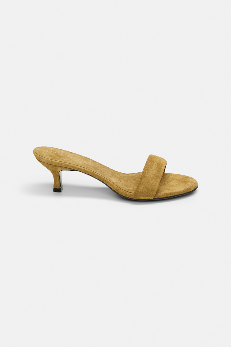 Dorothee Schumacher Women's Green Kitten Heel Suede Slides With Padded Strap Size 37