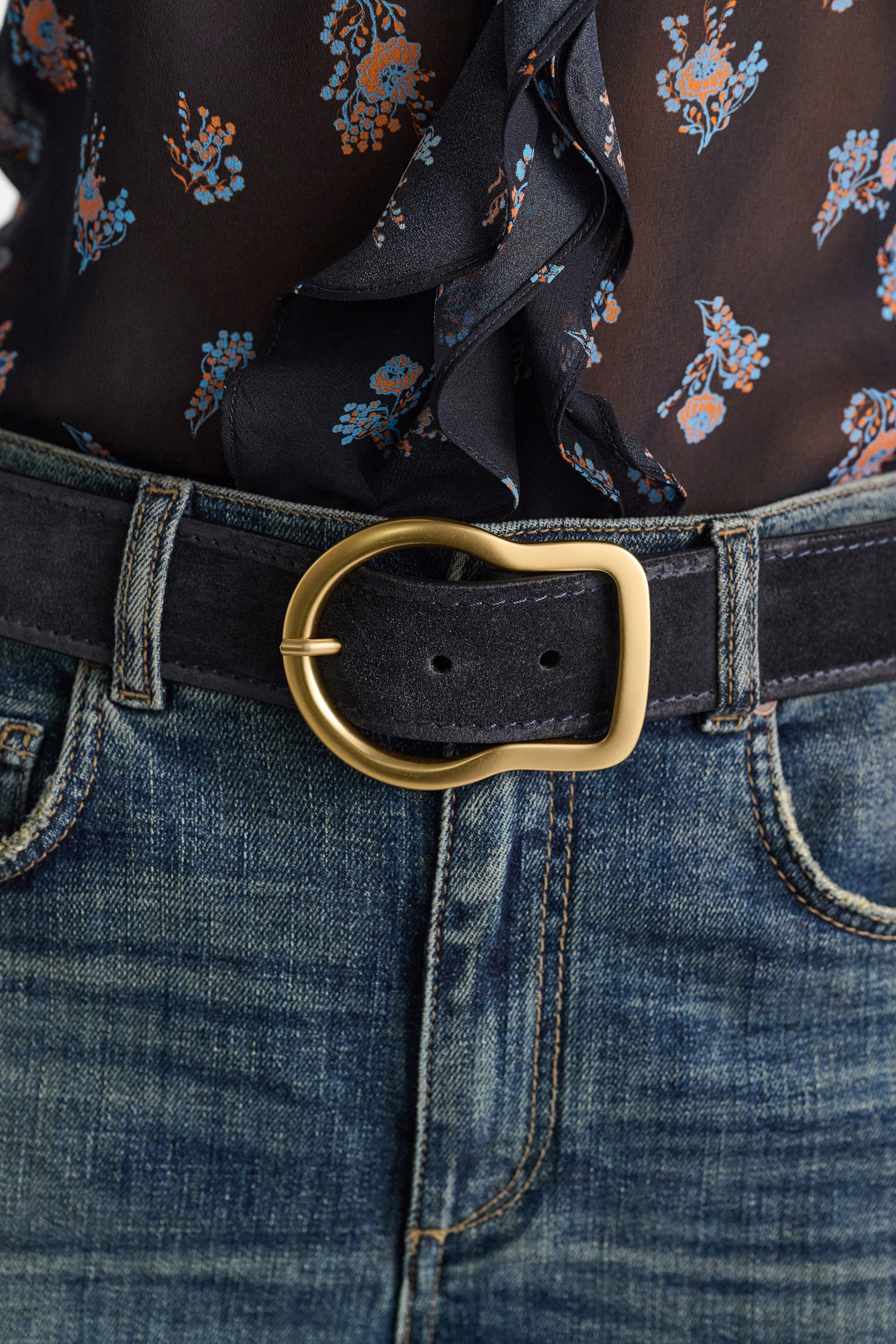 Dorothee Schumacher Waxed suede belt midnight blue