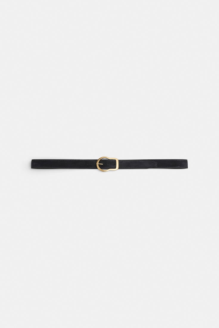 Dorothee Schumacher Suede belt with signature buckle midnight blue