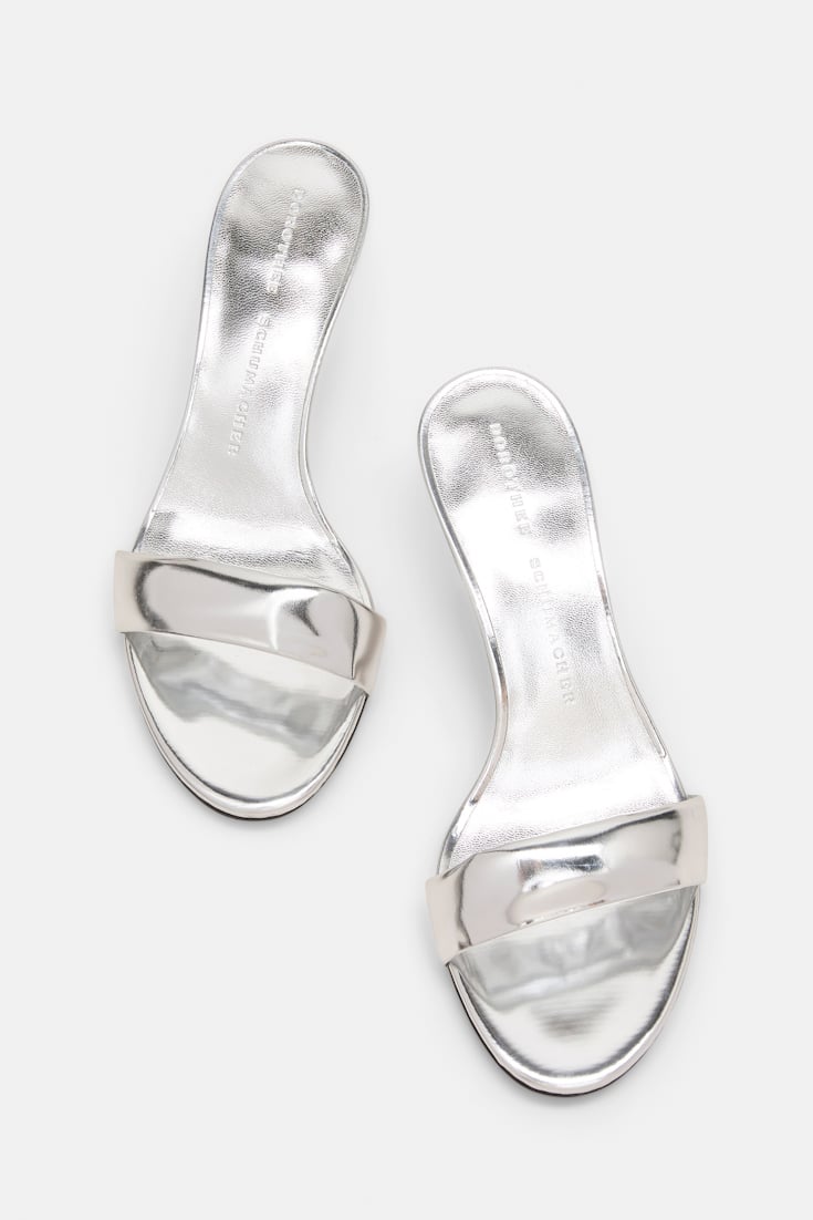 Dorothee Schumacher Kitten heel metallic slides with padded strap silver