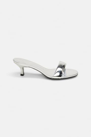 Dorothee Schumacher Kitten heel metallic slides with padded strap silver