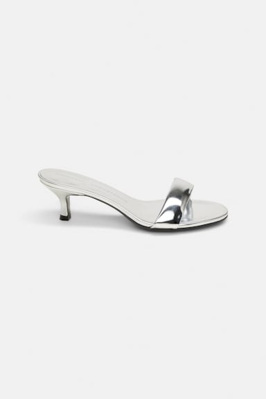 Dorothee Schumacher Kitten heel metallic slides with padded strap silver