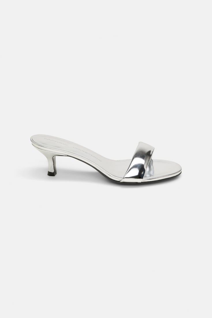 Dorothee Schumacher Kitten heel metallic slides with padded strap silver