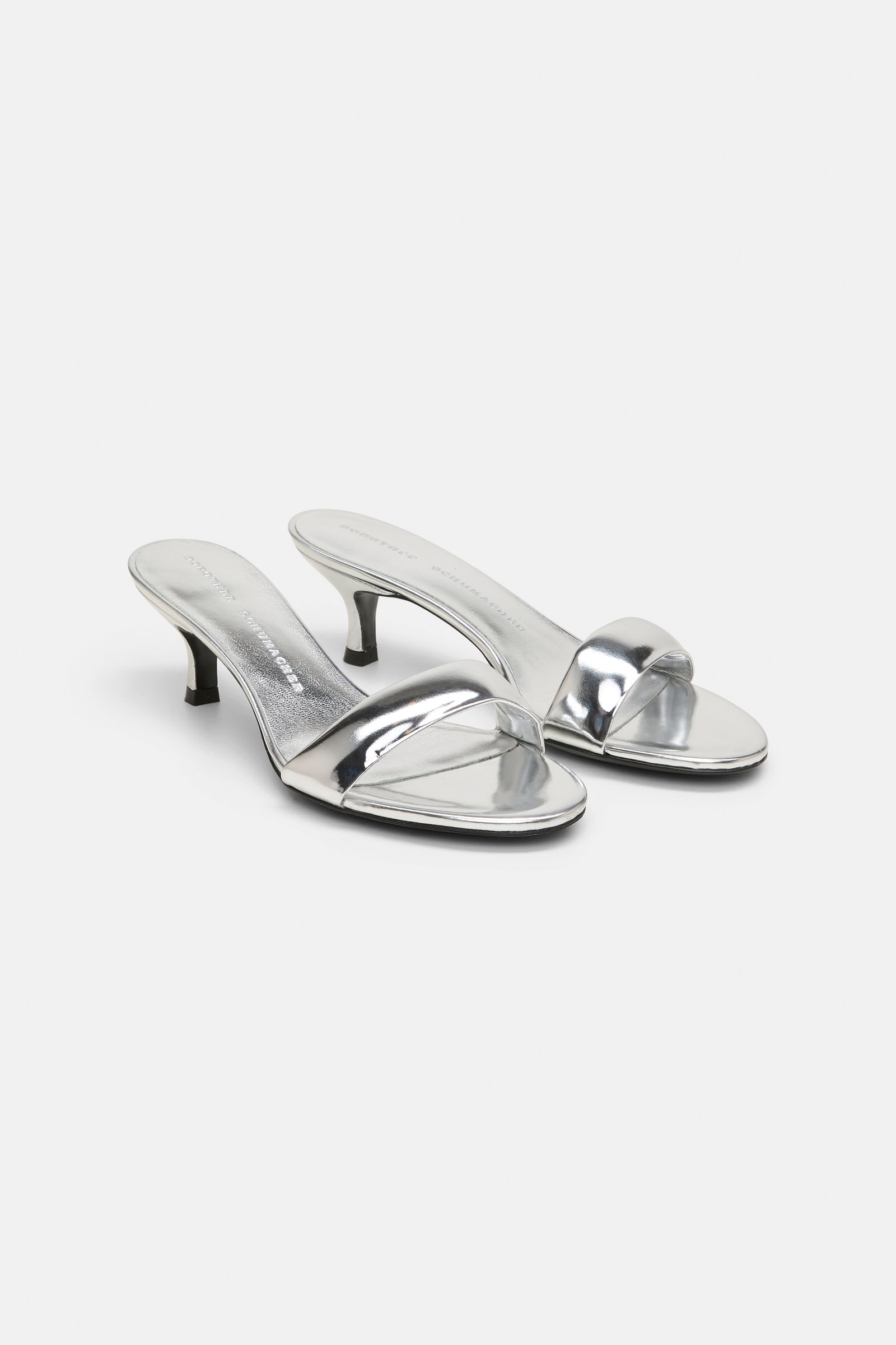 Dorothee Schumacher Kitten heel metallic slides with padded strap silver