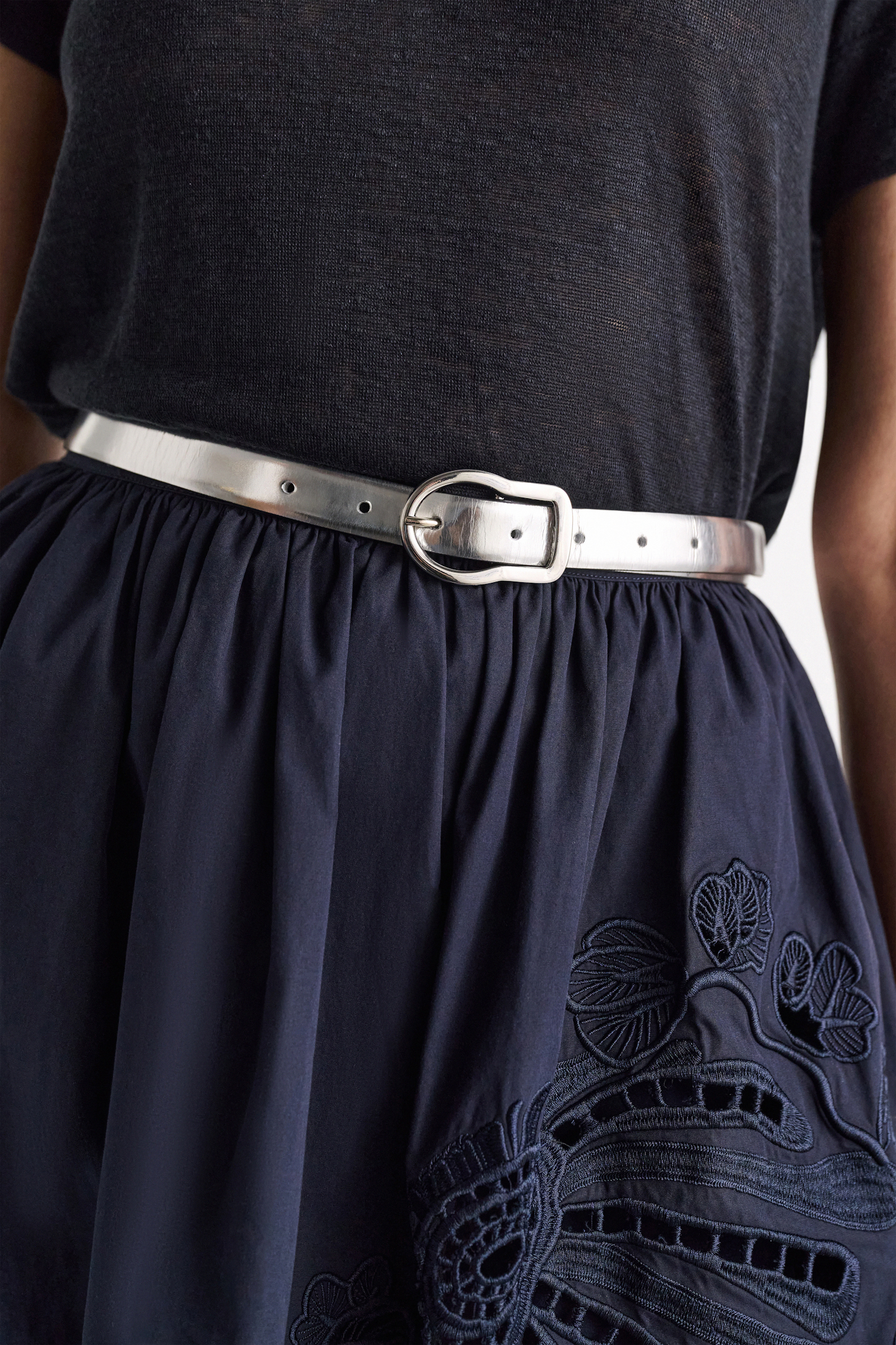 Dorothee Schumacher Mirrored metallic leather belt silver