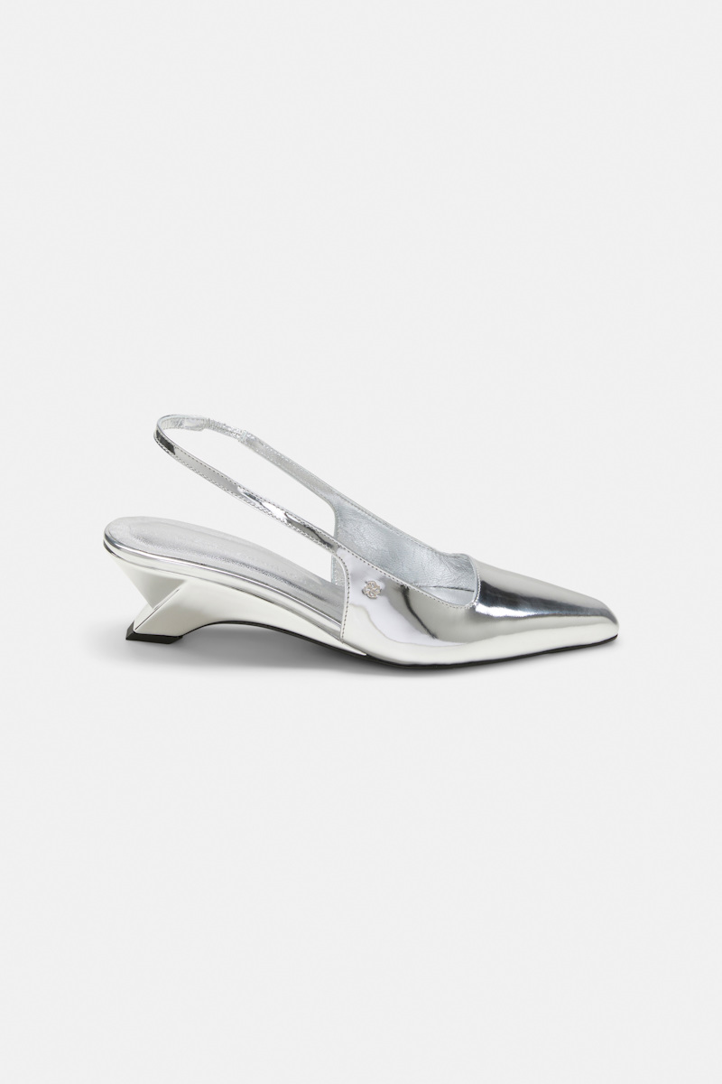 Dorothee Schumacher Women's Silver Slingback Graphic Contour Wedges Size 41