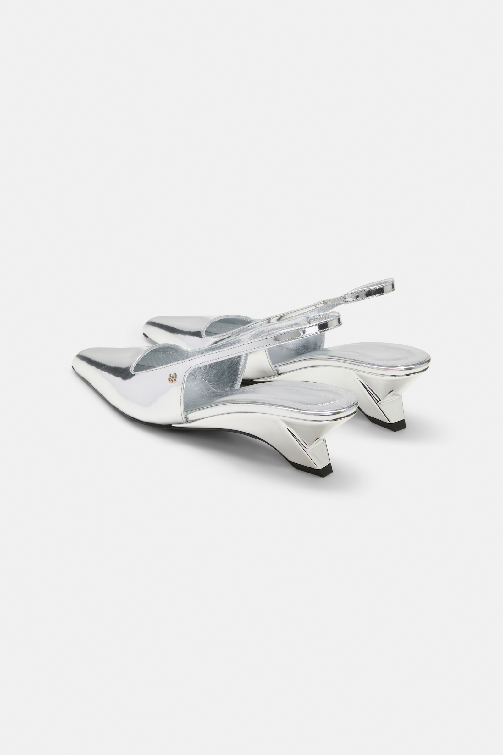 Dorothee Schumacher Slingback graphic contour wedges silver