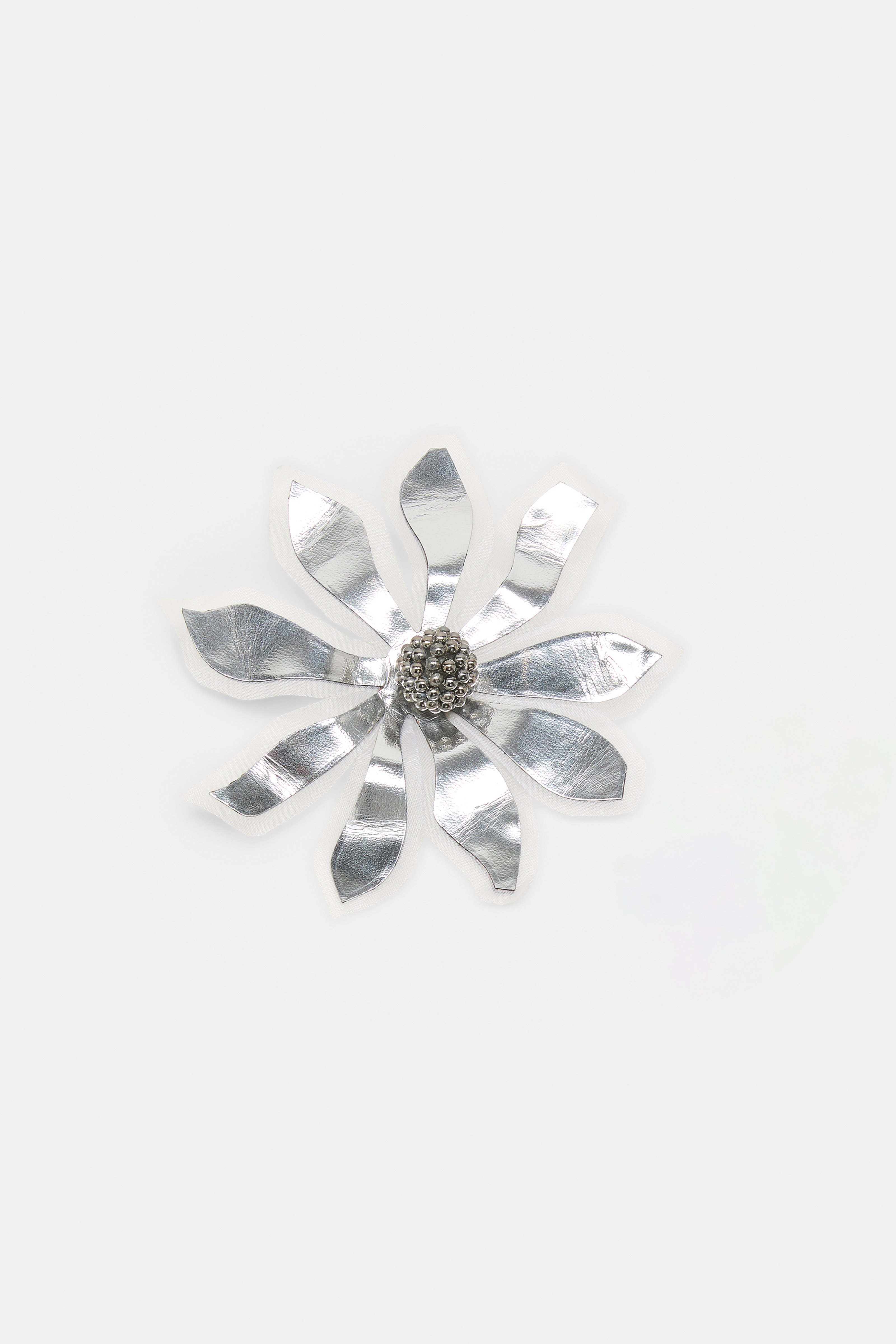 Dorothee Schumacher Leather and organza flower brooch silver
