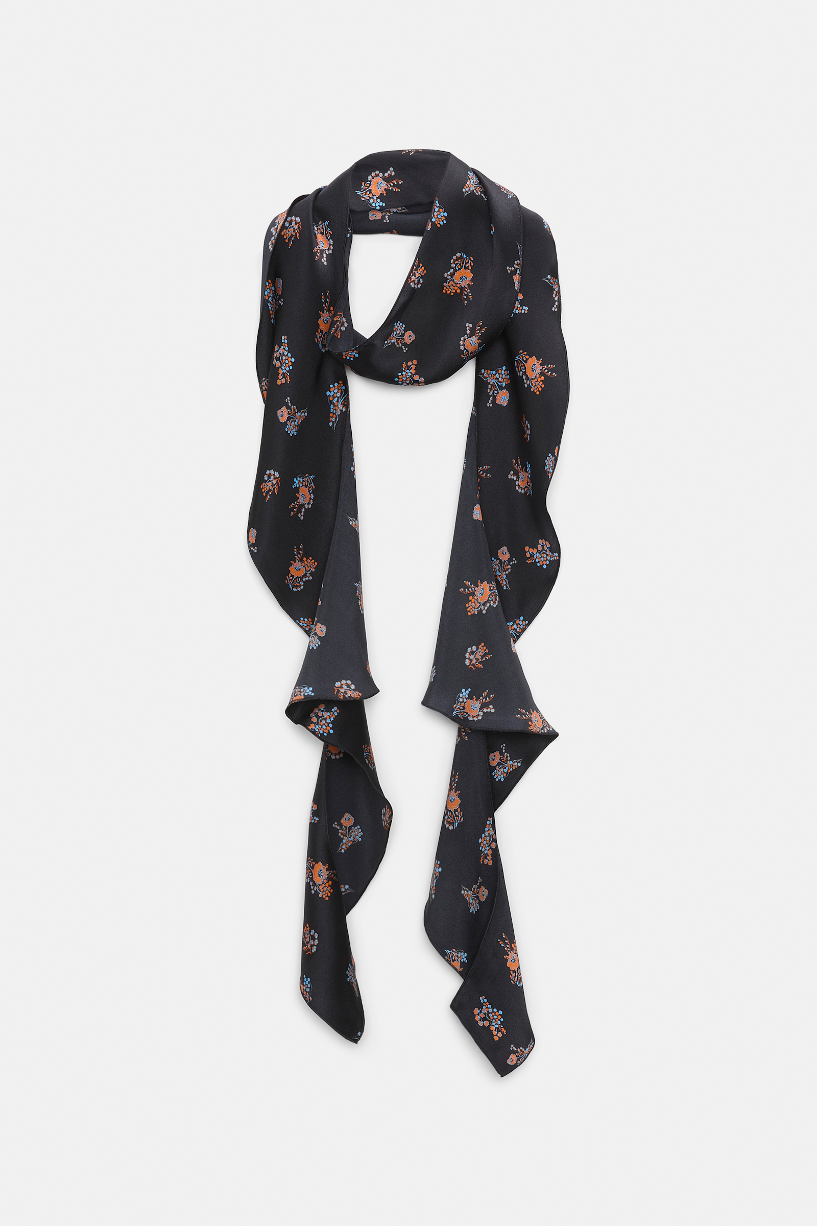 Dorothee Schumacher Silk-satin signature print flounce scarf Little Daydream navy orange