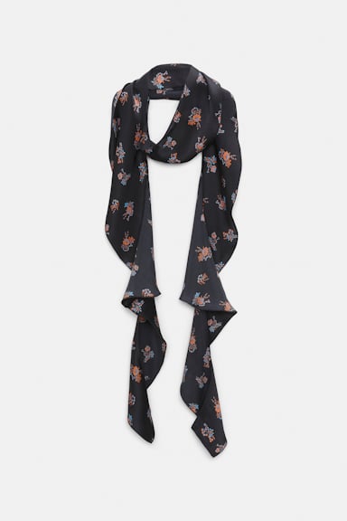Dorothee Schumacher Silk-satin signature print flounce scarf Little Daydream navy orange