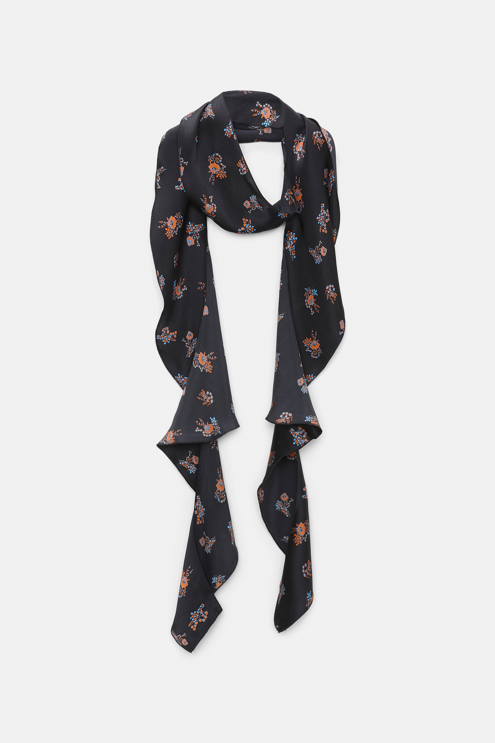 Dorothee Schumacher Silk-satin signature print flounce scarf Little Daydream navy orange