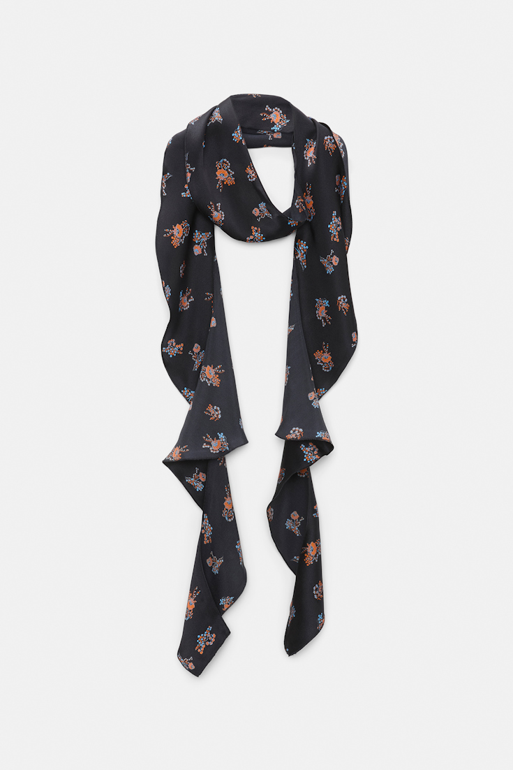 Dorothee Schumacher Silk-satin signature print flounce scarf Little Daydream navy orange