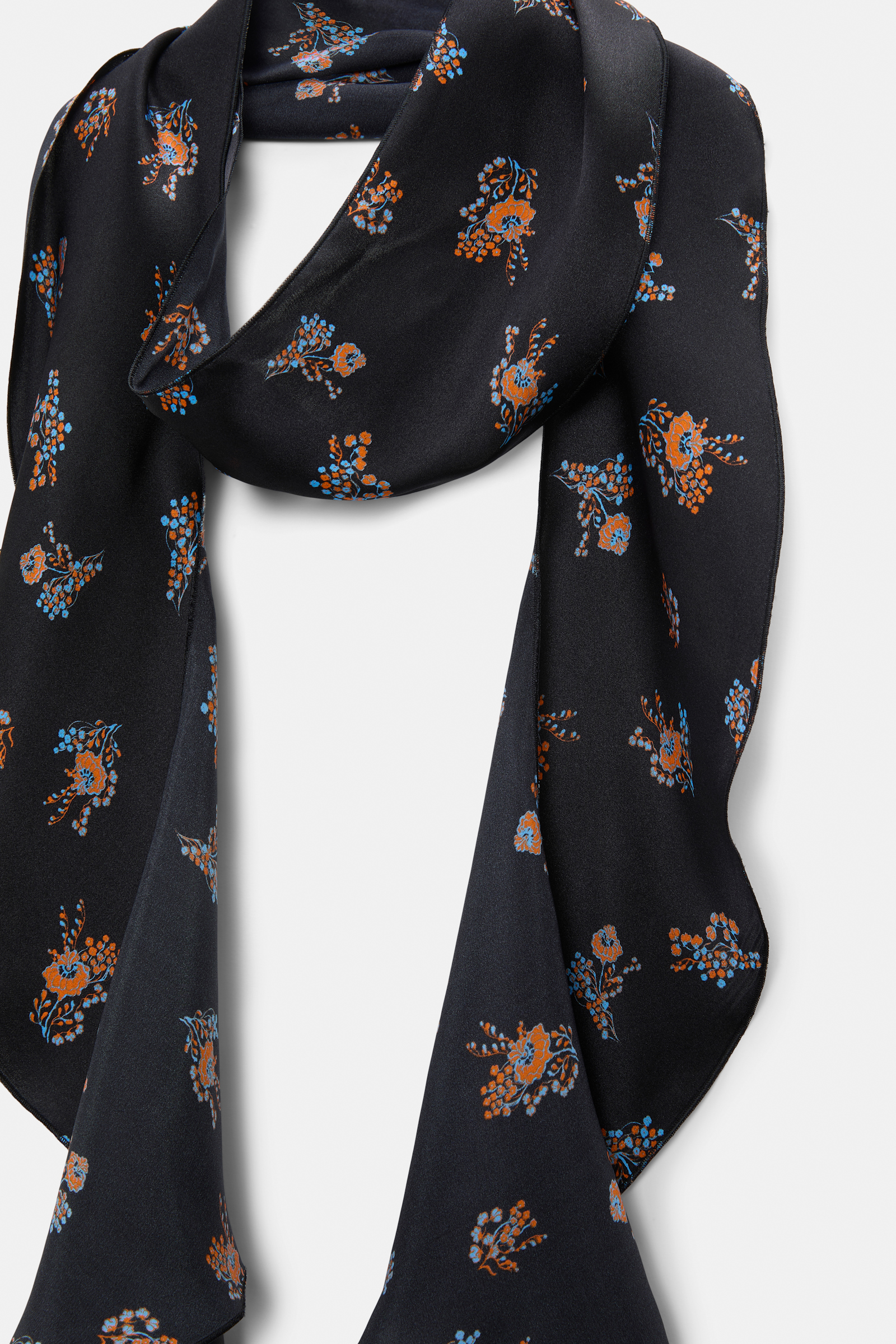 Dorothee Schumacher Silk-satin signature print flounce scarf Little Daydream navy orange