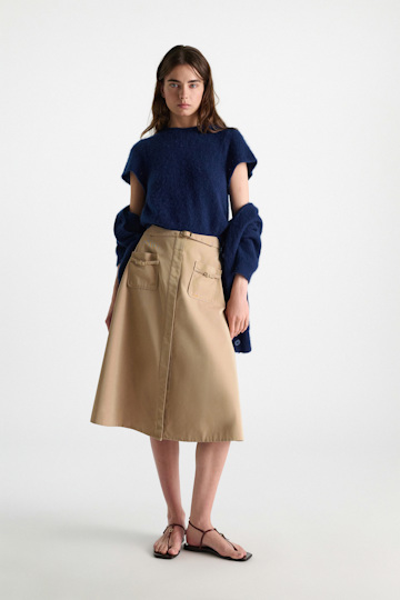 Dorothee Schumacher Cashmere top with pointelle sleeves ocean