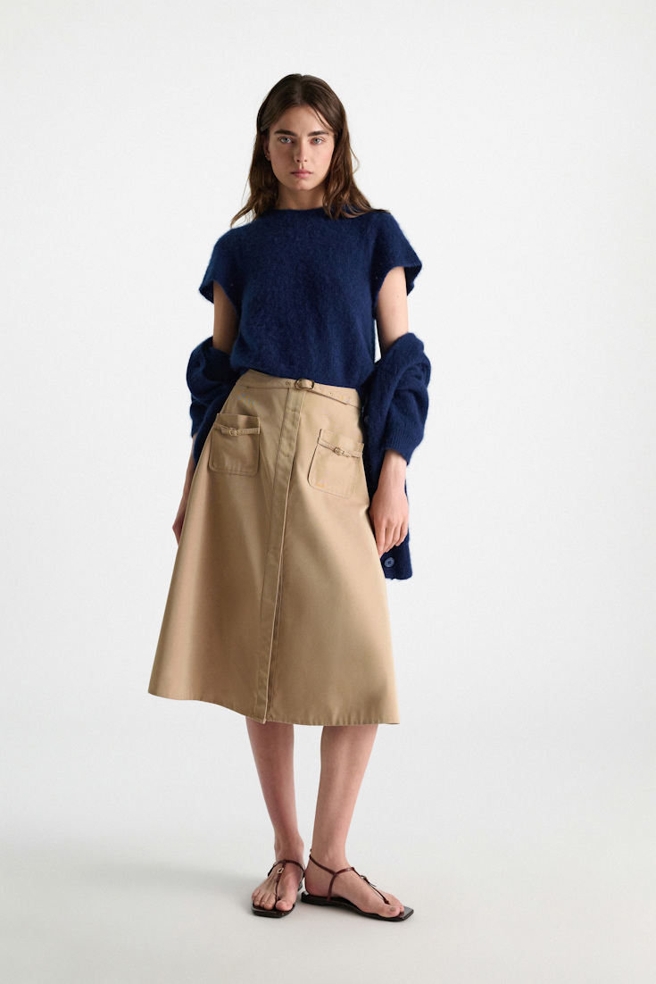 Dorothee Schumacher Cashmere top with pointelle sleeves ocean