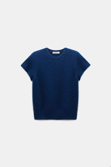 Dorothee Schumacher Cashmere top with pointelle sleeves ocean