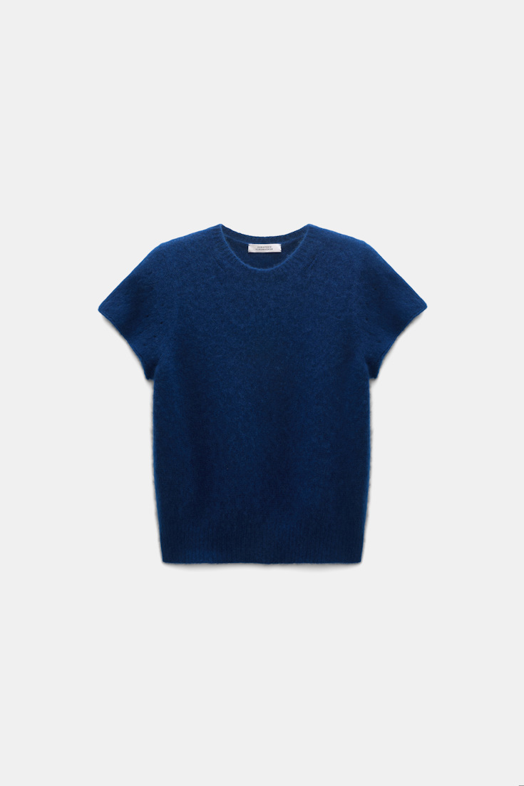 Dorothee Schumacher Cashmere top with pointelle sleeves ocean