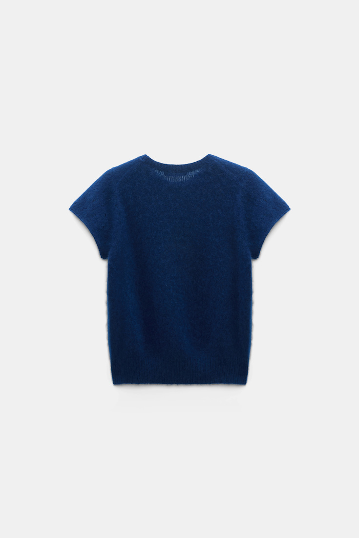 Dorothee Schumacher Cashmere top with pointelle sleeves ocean