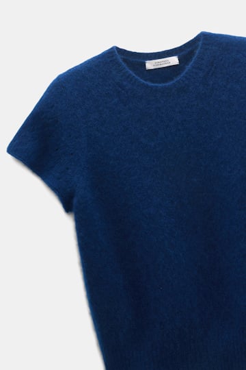 Dorothee Schumacher Cashmere top with pointelle sleeves ocean