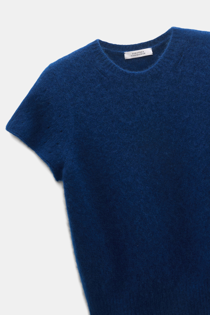 Dorothee Schumacher Cashmere top with pointelle sleeves ocean