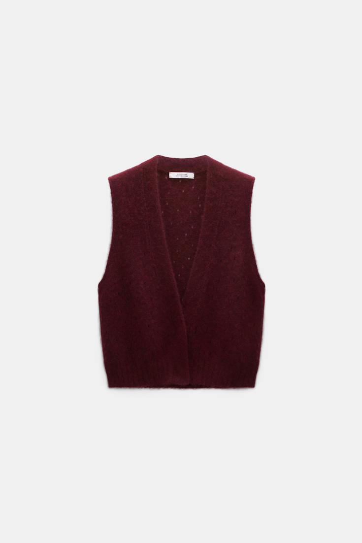 Dorothee Schumacher Gilet im Pointelle-Allover aus Kaschmir merlot