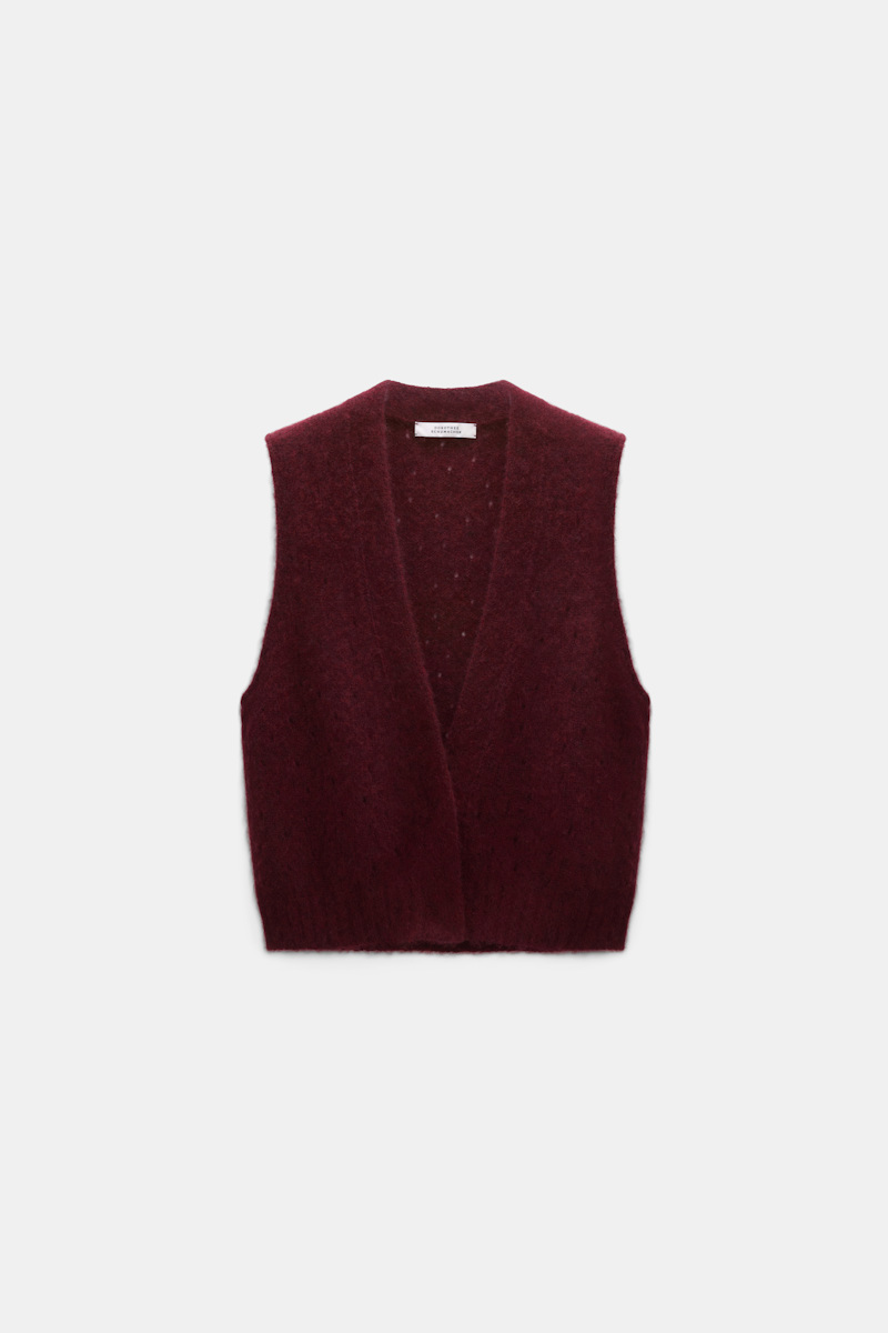 Dorothee Schumacher Women's Red Cashmere Vest With Pointelle Medium
