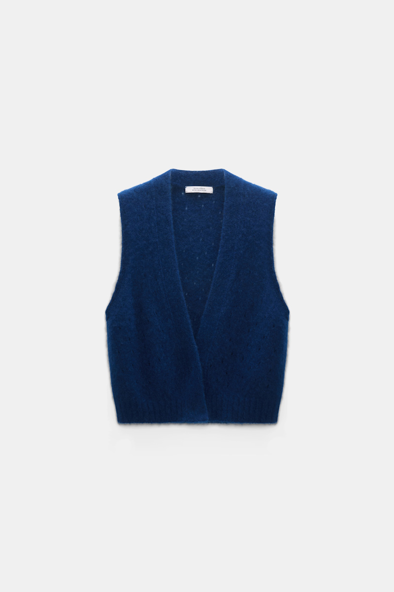 Dorothee Schumacher Women's Blue Cashmere Vest With Pointelle Small