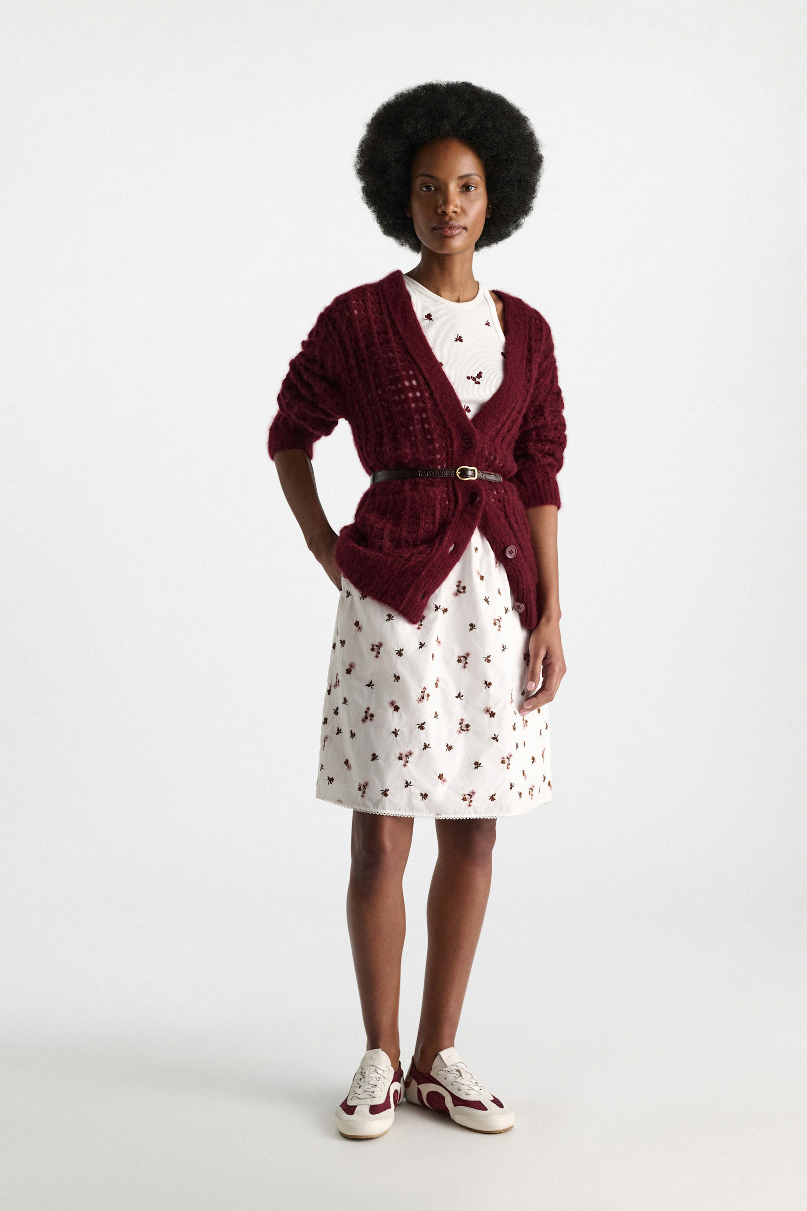 Dorothee Schumacher Cashmere cardigan with graphic pointelle merlot