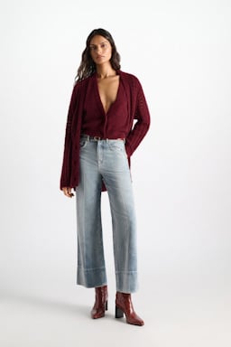 Dorothee Schumacher Cardigan mit grafischem Pointelle-Muster aus Kaschmir merlot