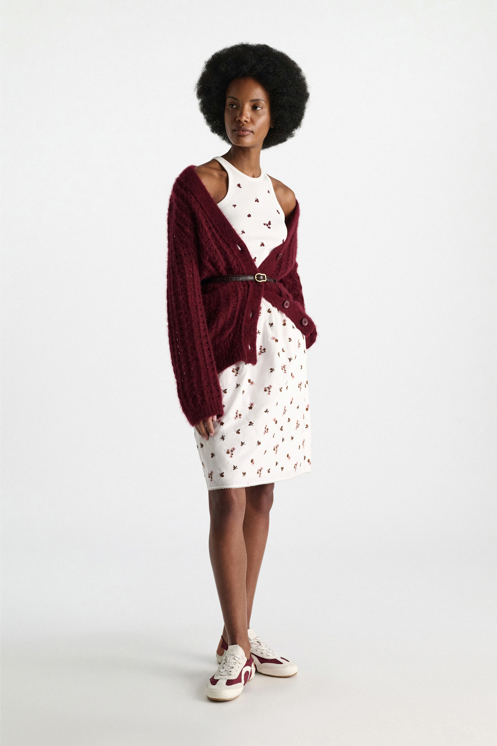Dorothee Schumacher Cashmere cardigan with graphic pointelle merlot
